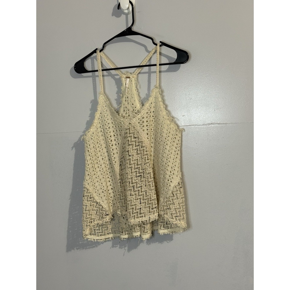 Free People Oats Sleeveless Razorback V- Neck Sweater Crochet Tank Top Size S